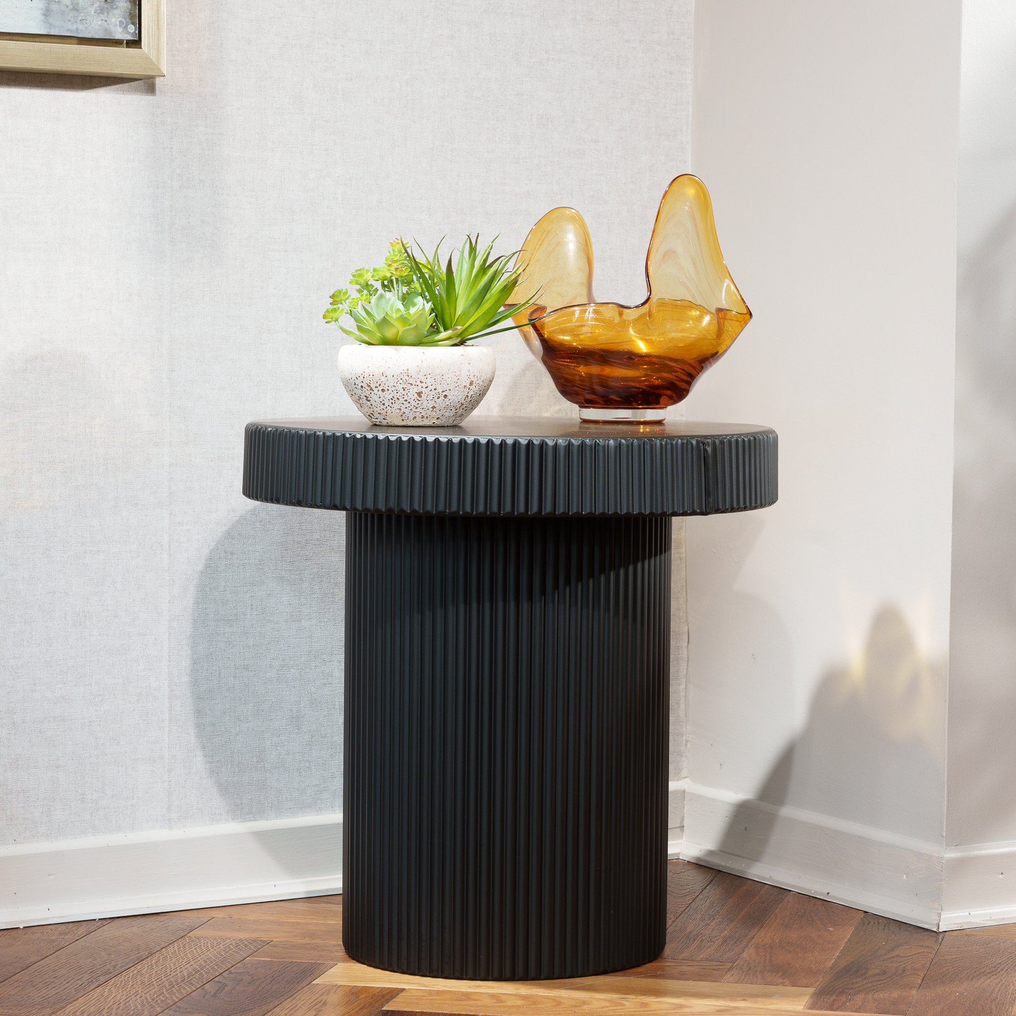 Black Tall Sleek Ribbed - Side Table - KEENS Belfast