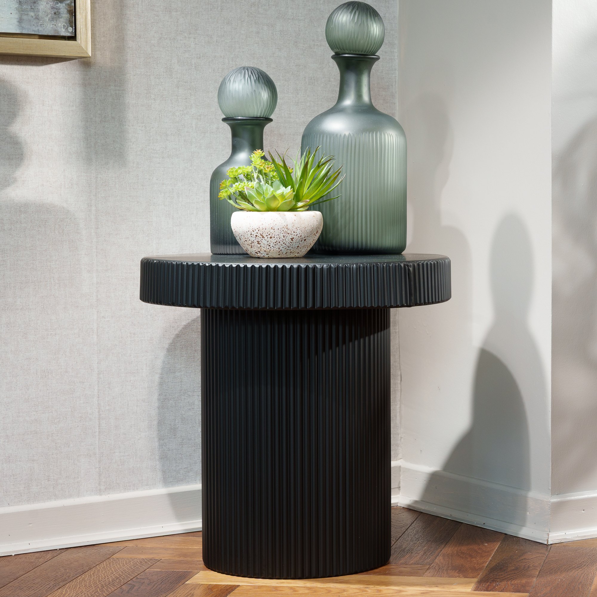 Black Tall Sleek Ribbed - Side Table - KEENS Belfast