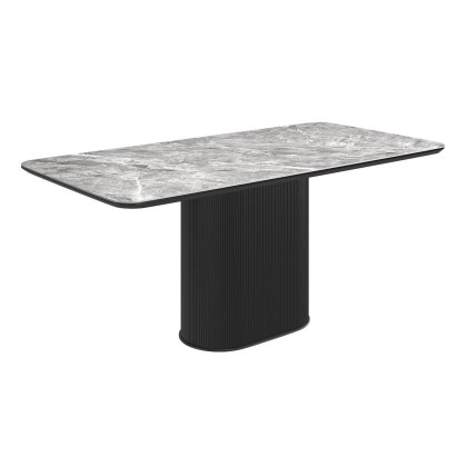 Roberto - Fixed Gloss Light Grey Ceramic Dining Table