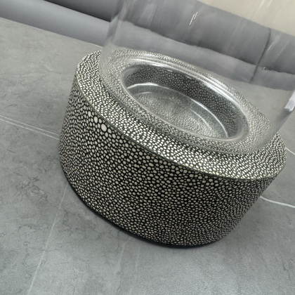Faux Shagreen Leather and Glass Hurricane