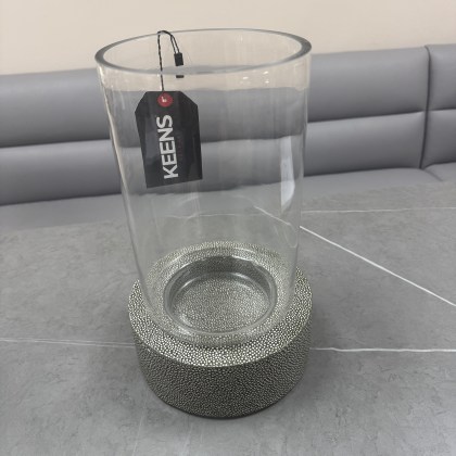 Faux Shagreen Leather and Glass Hurricane Faux Shagreen Leather and Glass Hurricane