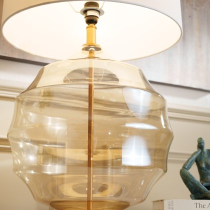 Ribbed Round Glass Lamp with Linen Shade