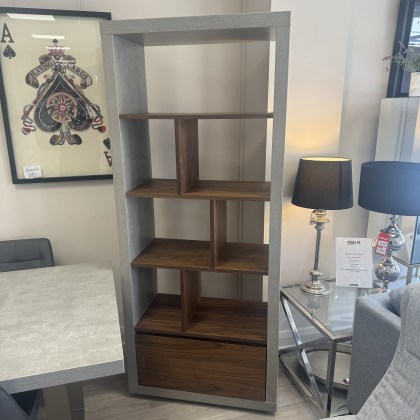 Urban Tall Bookcase - Concrete and Walnut Finish with Drawer at base