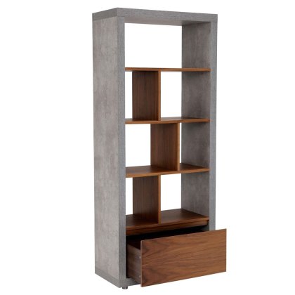 Urban Tall Bookcase - Concrete and Walnut Finish with Drawer at base Urban Tall Bookcase - Concrete and Walnut Finish with Drawer at base