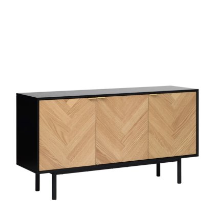 Calvi 3 Door Sideboard - Natural Oak Herringbone with Black Frame