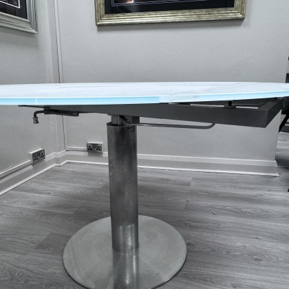 Akante - Luna Extending Table - Brushed Steel with White Acid Etched Top