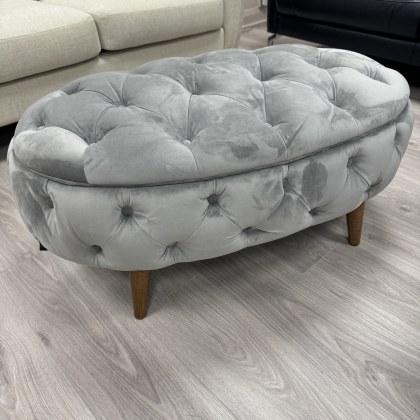 Alexander & James - Jean Oval Footstool - Plush Slate Velvet