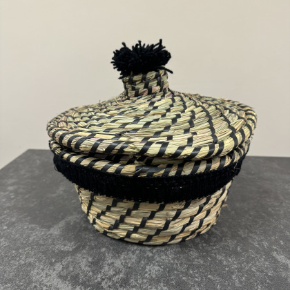 Woven Black Pom-Pom Medium Basket Woven Black Pom-Pom Medium Basket
