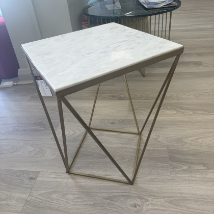 Shalimar Solid Marble & Brass Lamp Table with Geometric Base Shalimar Solid Marble & Brass Lamp Table with Geometric Base