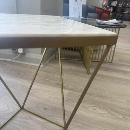 Shalimar Solid Marble & Brass Lamp Table with Geometric Base