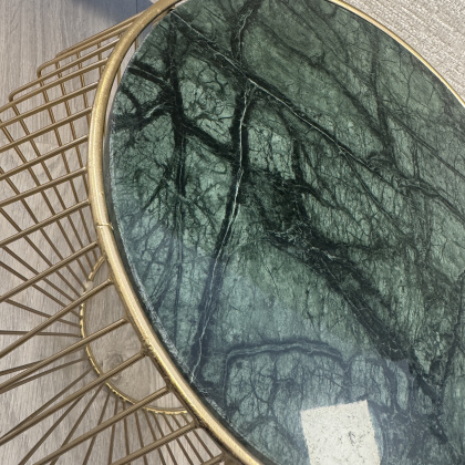 Green Marble and Gold cage Side Table