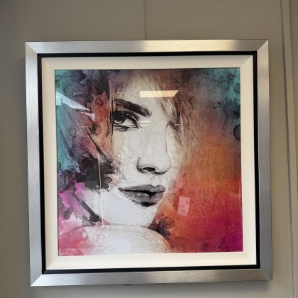 Modern Girl with Teal/Pink - Brushed Silver Frame Modern Girl with Teal/Pink - Brushed Silver Frame