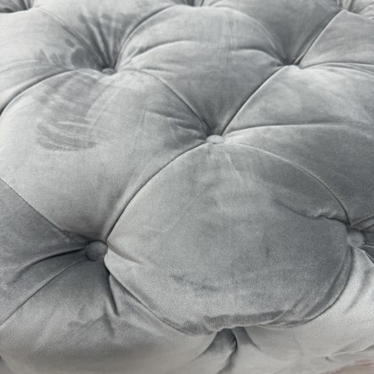 A&J Square Buttoned Footstool - Grey Velvet