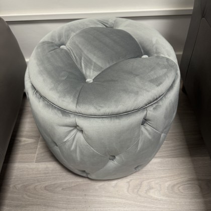 A&J Round Footstool Buttoned Detail - Grey Velvet