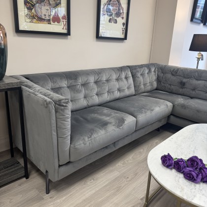 City Cornersofa - RHF Grey Velvet Fabric