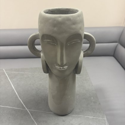 Grey Cement Face with Earrings Vase Grey Cement Face with Earrings Vase