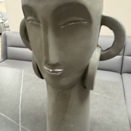 Grey Cement Face with Earrings Vase