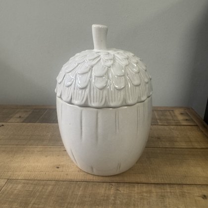 White Ceramic Acorn Lidded Jar White Ceramic Acorn Lidded Jar