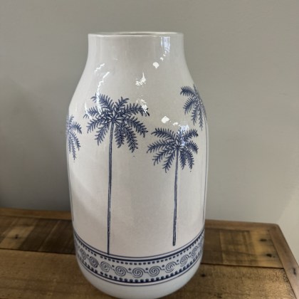 Blue Palm Tree Ceramic Vase
