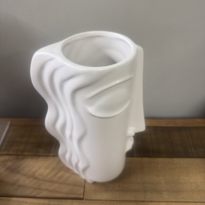 White Face Vase with Hair White Face Vase with Hair