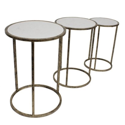 Marble Top/Hammered Metal - Nest of 3 Tables Marble Top/Hammered Metal - Nest of 3 Tables