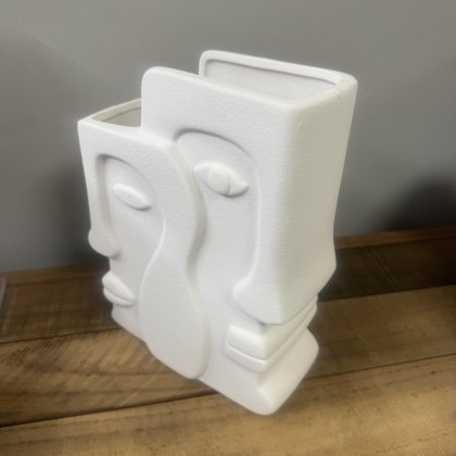 White Porcelain Faces Vase - Opposite Direction - Cracked White Porcelain Faces Vase - Opposite Direction - Cracked