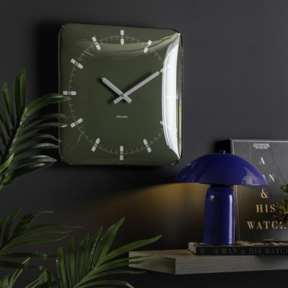 Wall Clock Sucinto Dome Square - Luxury Green