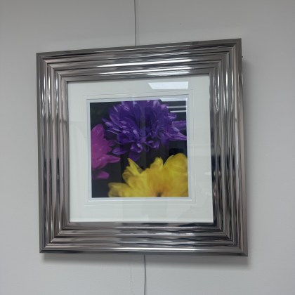 Pink / Purple / Yellow Floral Artwork - Chrome Frame Pink / Purple / Yellow Floral Artwork - Chrome Frame