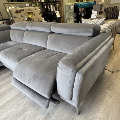 Natuzzi Editions - Atlas LHF Corner In Grey Velvet with Elec Recliner
