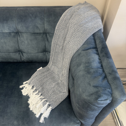 Malini Herringbone Charcoal Throw with fringe