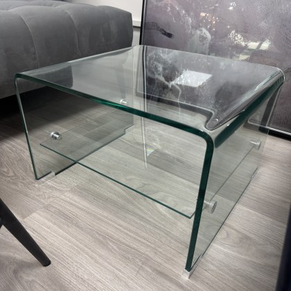 Glass Side Table with Glass Shelf