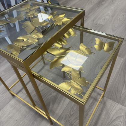 Set of 2 Gold Butterfly Side Tables