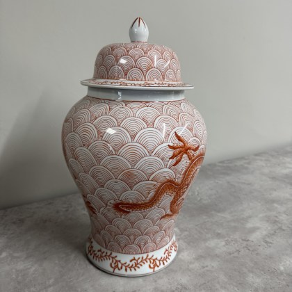 Red Dragon Vase with Lid