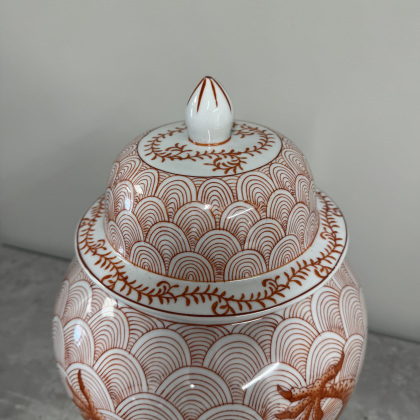 Red Dragon Vase with Lid
