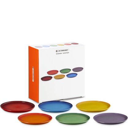 Le Creuset - Rainbow Set of 6 Coupe Dinner Plates Le Creuset - Rainbow Set of 6 Coupe Dinner Plates