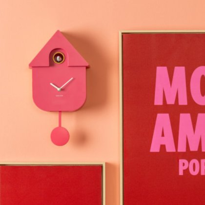 Wall Clock Modern Cuckoo - Bright Pink