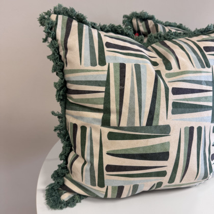 Cushion Bundle - Set of 3 - Green Squares with Fringe