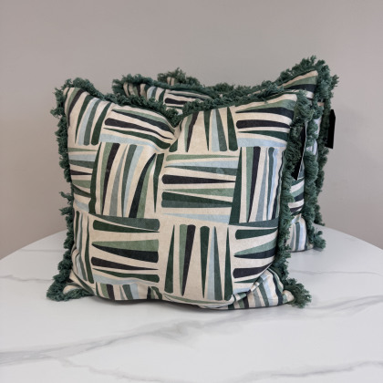 Cushion Bundle - Set of 3 - Green Squares with Fringe