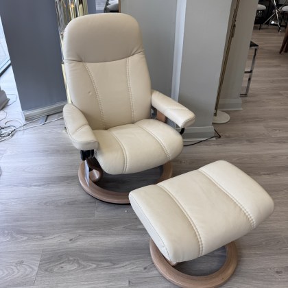Stressless - Consul Small Chair with Stool in Batick Cream