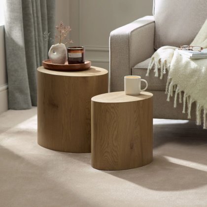 Set of 2 - Oval Tables Oak Finish Set of 2 - Oval Tables Oak Finish