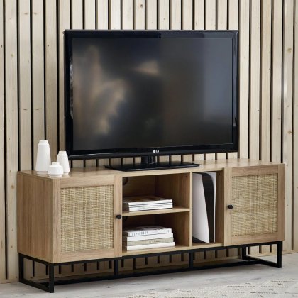 TV Unit - Oak and Rattan