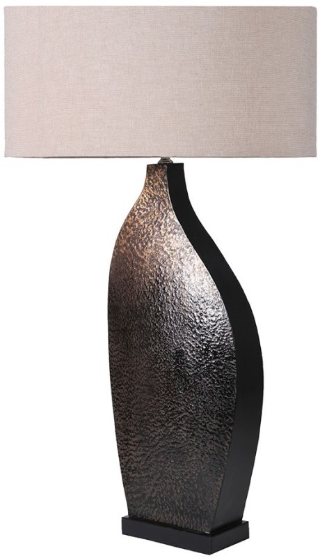 Curved Bronze Effect Table Lamp with Linen Shade Curved Bronze Effect Table Lamp with Linen Shade