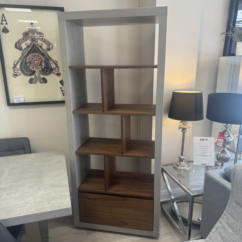 Urban Tall Bookcase - Concrete and Walnut Finish with Drawer at base Urban Tall Bookcase - Concrete and Walnut Finish with Drawer at base