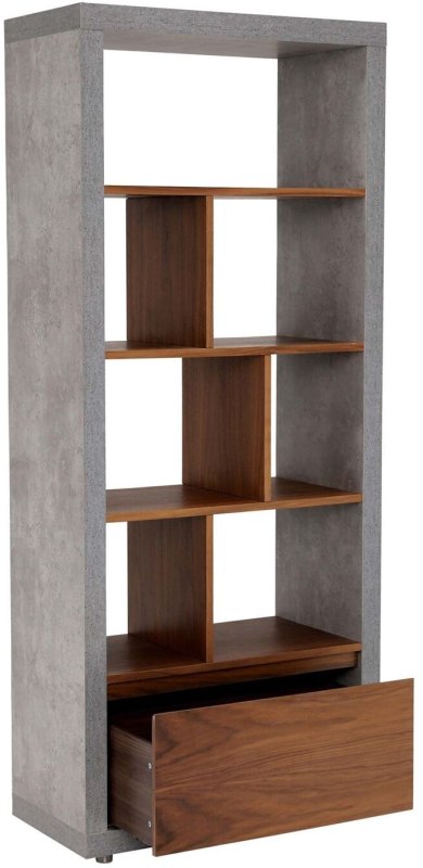 Urban Tall Bookcase - Concrete and Walnut Finish with Drawer at base Urban Tall Bookcase - Concrete and Walnut Finish with Drawer at base