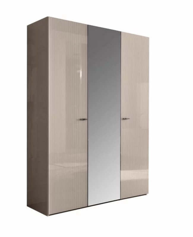 Claire - Wardrobe 3 Door - 2 Wooden Doors + Mirror Middle Pearl Line Claire - Wardrobe 3 Door - 2 Wooden Doors + Mirror Middle Pearl Line