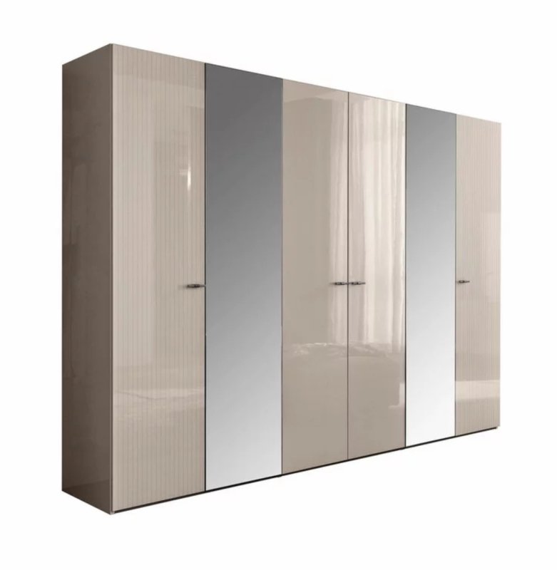 Claire - Wardrobe 6 Door - 4 Wooden Doors + 2 Mirror Doors Pearl Line Claire - Wardrobe 6 Door - 4 Wooden Doors + 2 Mirror Doors Pearl Line