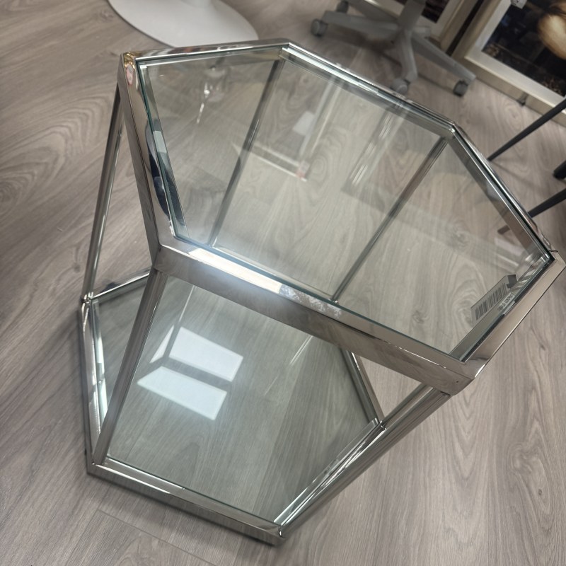 Small Hexagon - Chrome and Glass Table Small Hexagon - Chrome and Glass Table