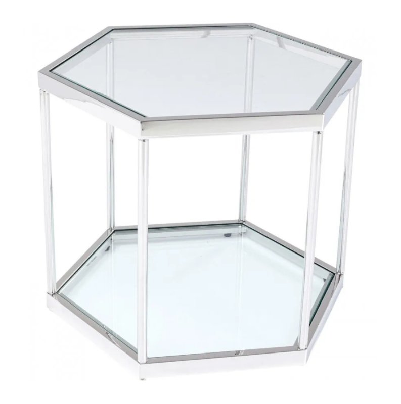 Small Hexagon - Chrome and Glass Table Small Hexagon - Chrome and Glass Table