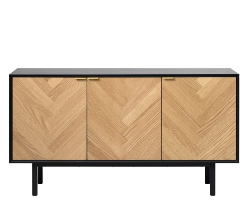 Calvi 3 Door Sideboard - Natural Oak Herringbone with Black Frame Calvi 3 Door Sideboard - Natural Oak Herringbone with Black Frame