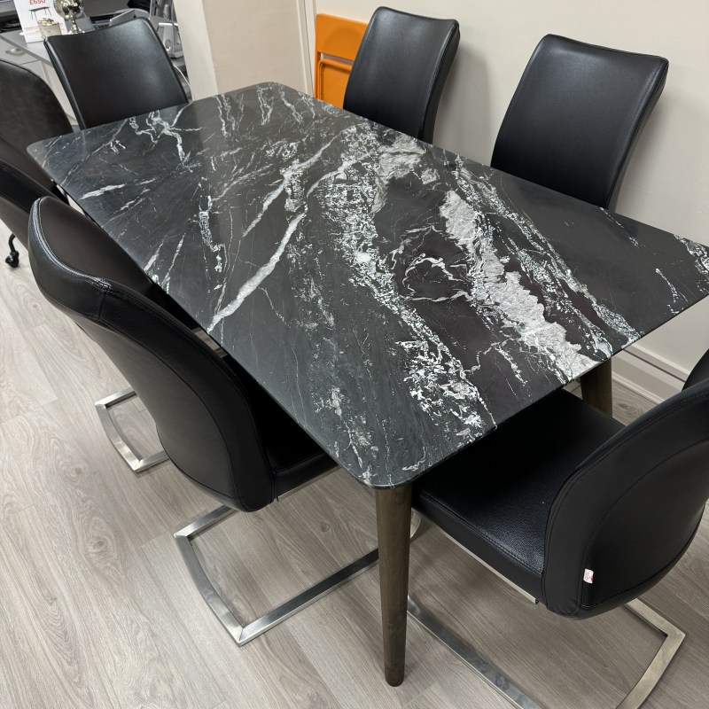 G Plan - Dalston - Black Marble Dining Table with Wood Legs G Plan - Dalston - Black Marble Dining Table with Wood Legs